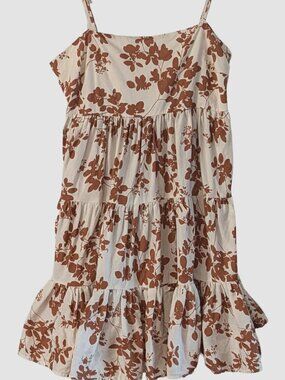 Showpo Floral Mini dress Tiered Ruffle Brown White Size US 6 Cottagecore Cotton